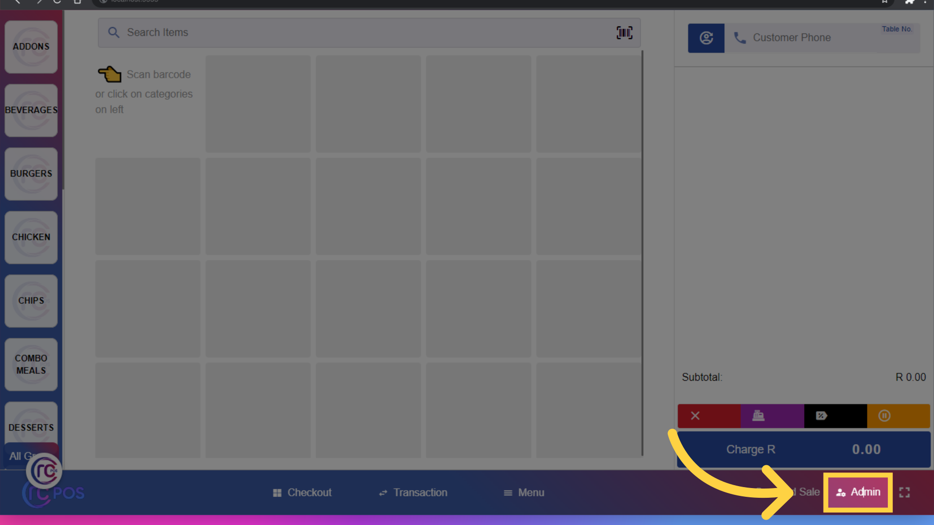 Click 'Admin'
