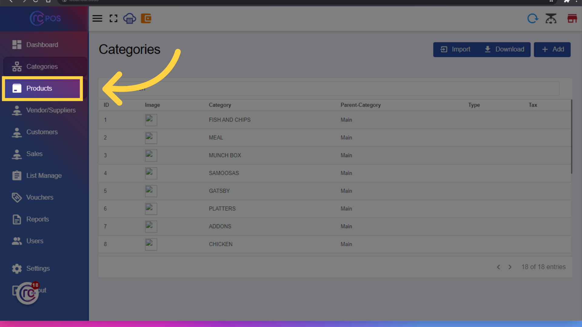 Click 'Products'