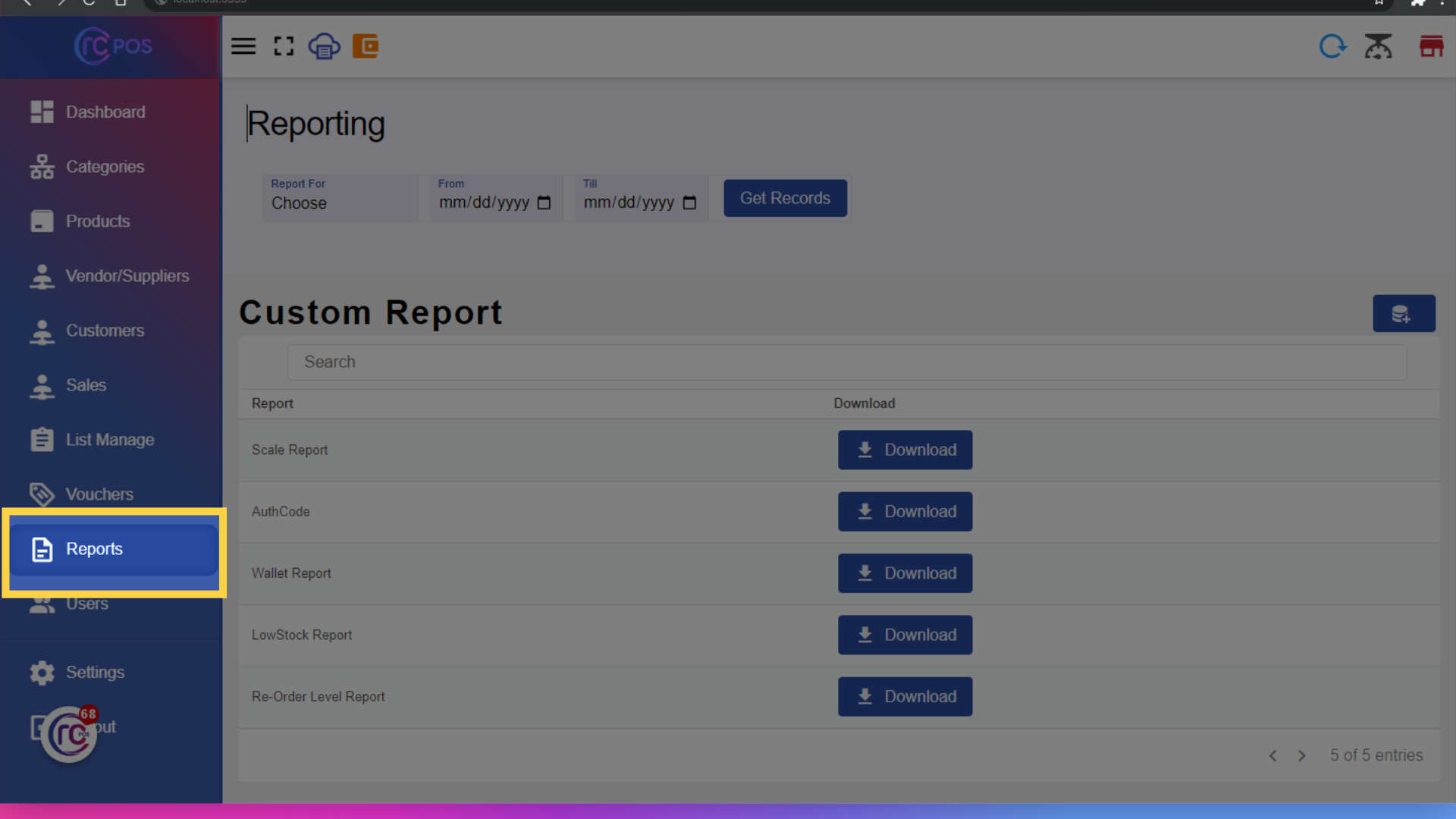 Click 'Reporting
                            Report For 
                                Choose
                             ...'
