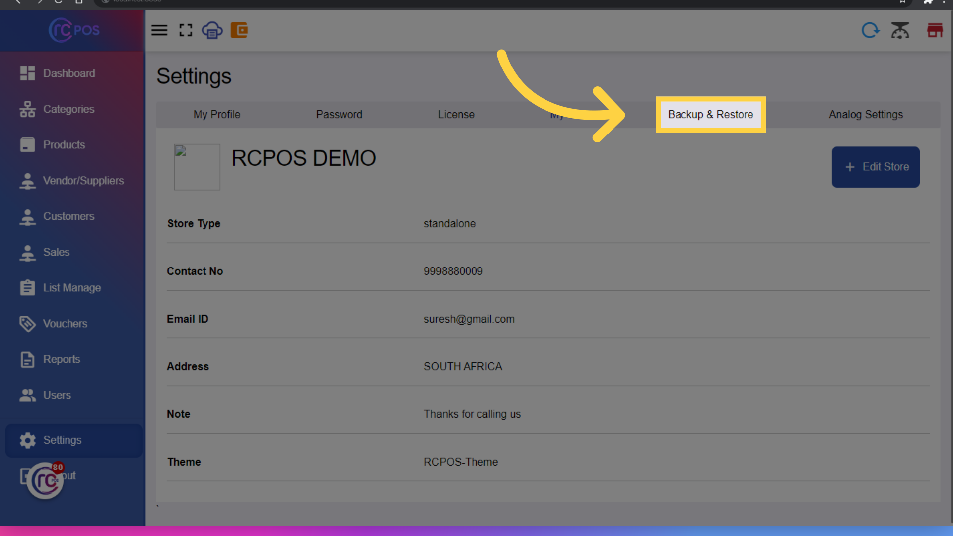Click 'Backup & Restore'