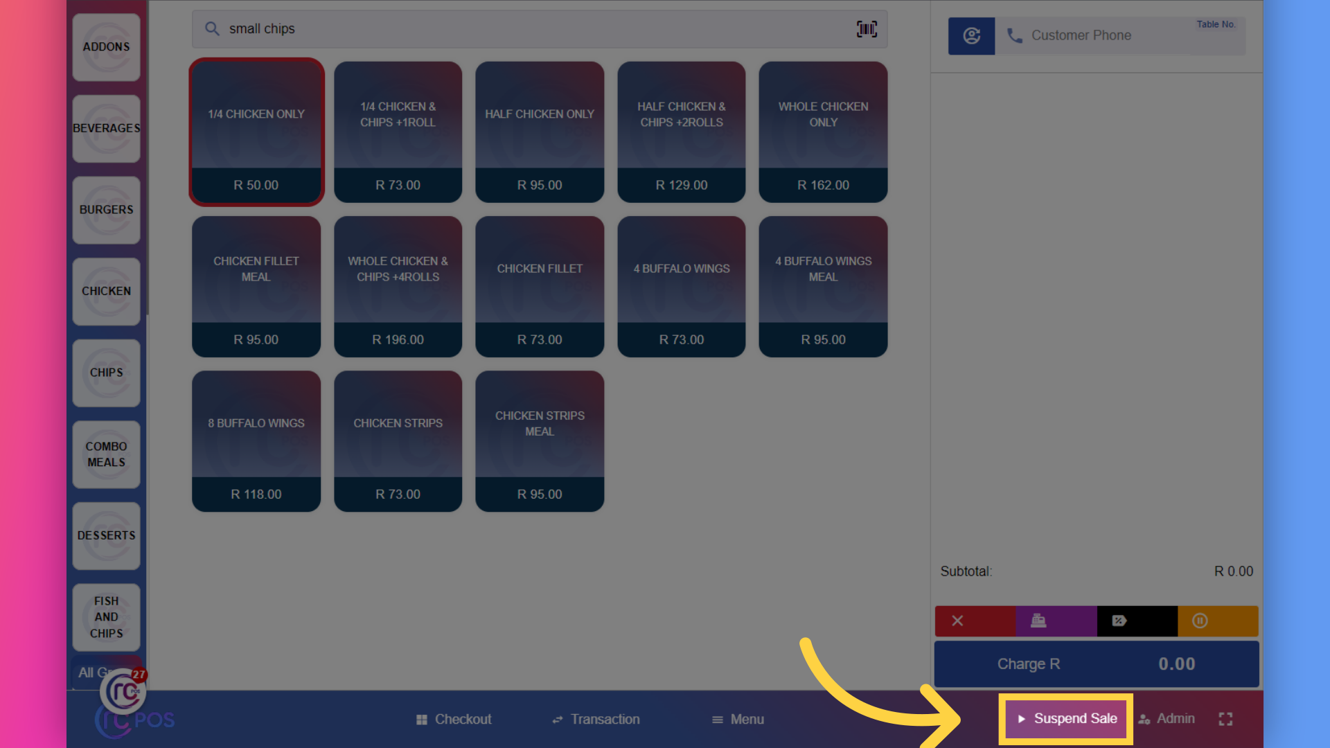 Click 'Suspend Sale'