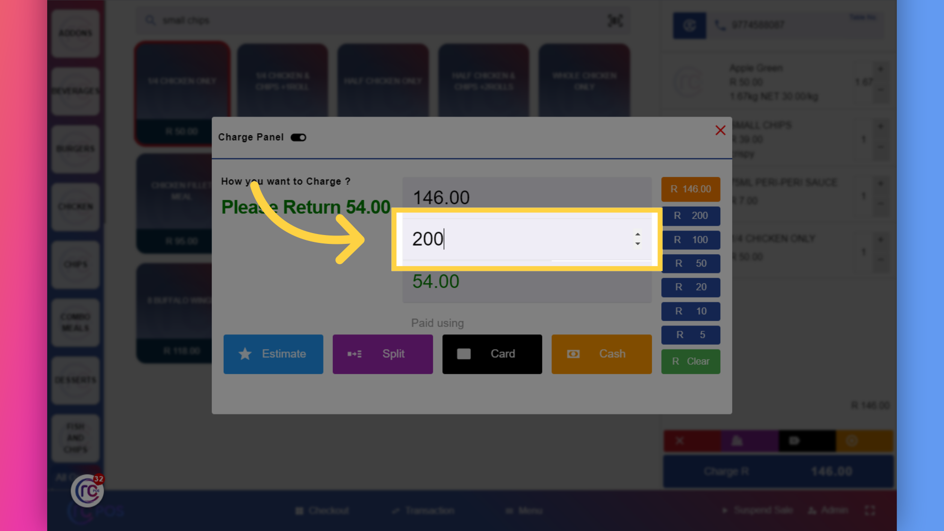 Fill the 'Amount Recieved'