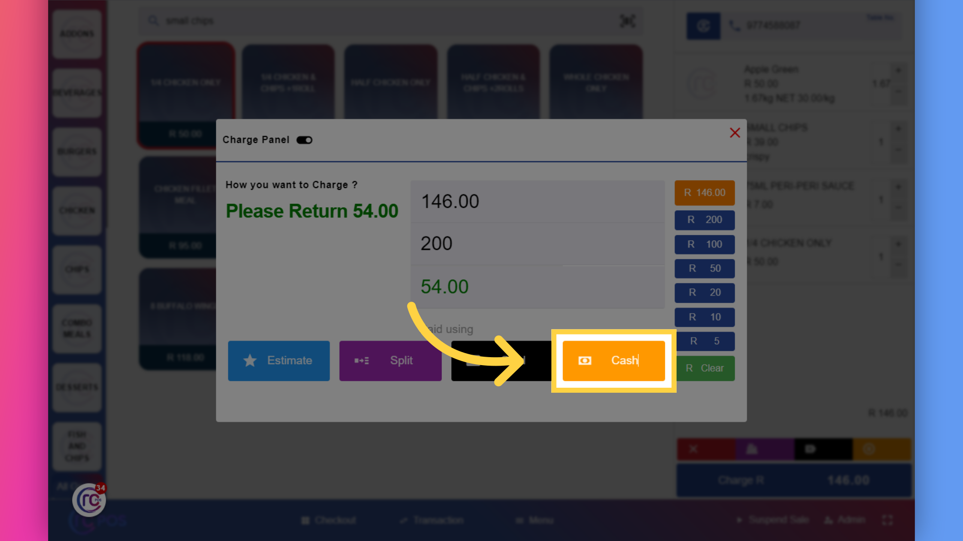 Click 'Cash'
