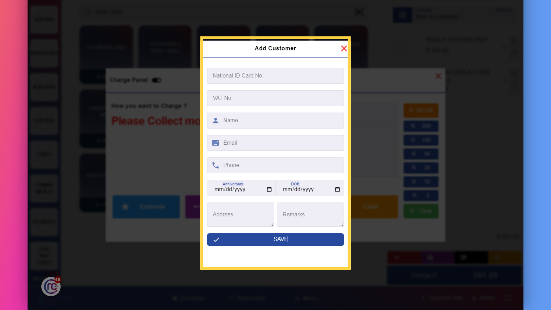 Fill in the customer details