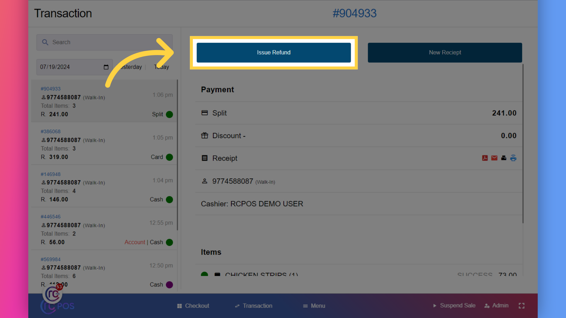 Click 'Issue Refund'