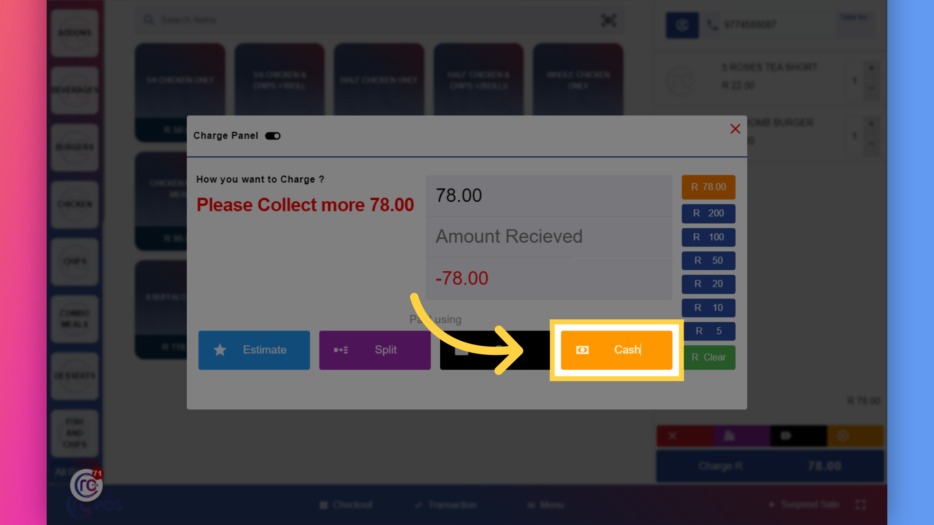 Click 'Cash'