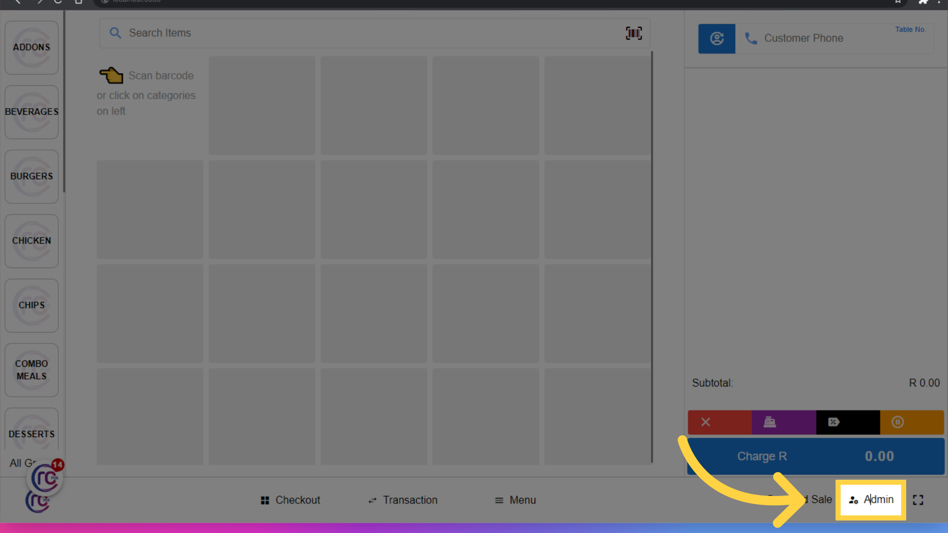 Click 'Admin'