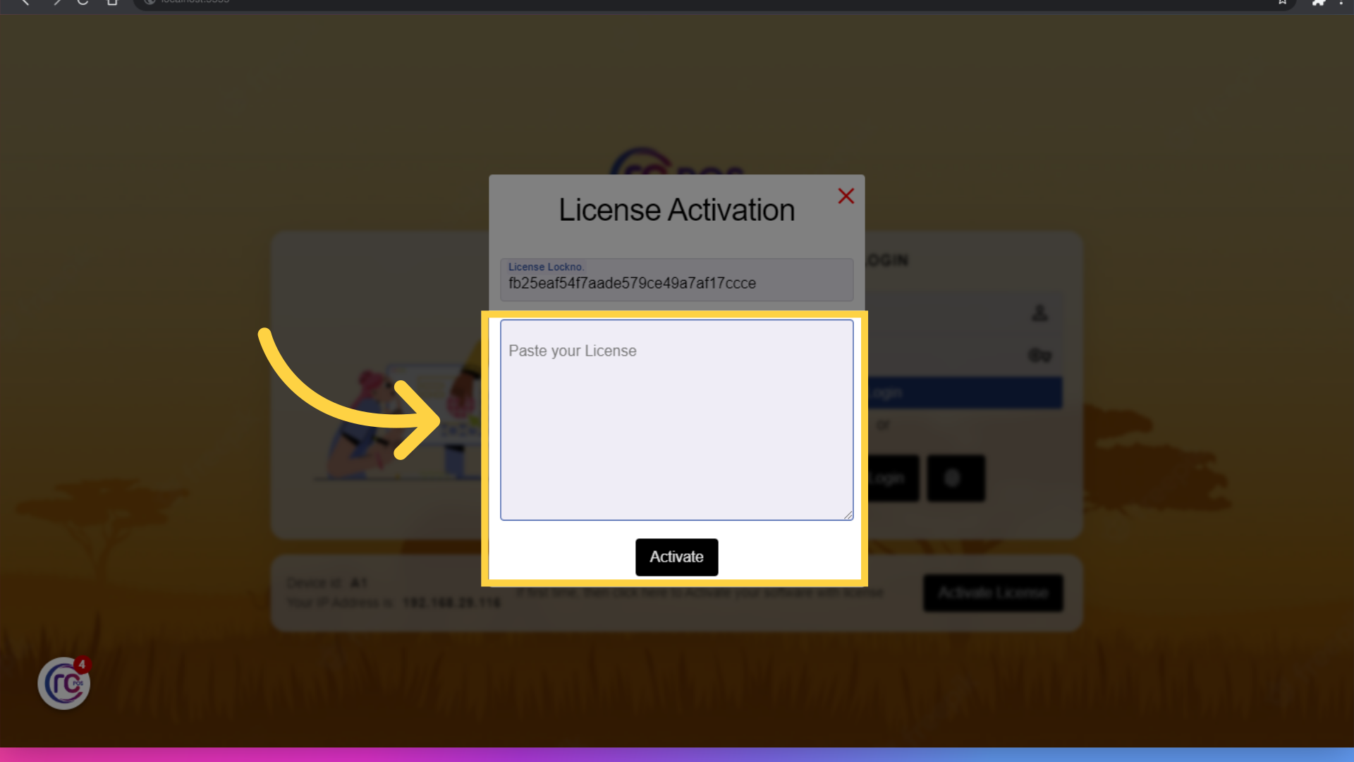 Paste copied License key